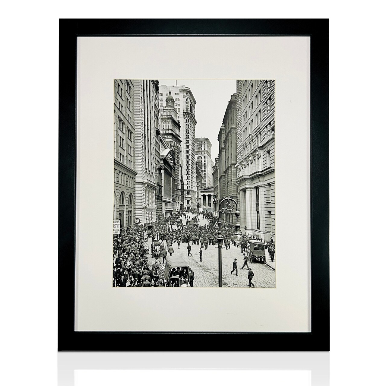 iFrame 18” x 22” Black Framed New York City Wall Street Skyline Print Framed Art Work For Wall Decor With Photo Mat | NYC Skyline Wall Art | Black And White Picture Wall Art Decor